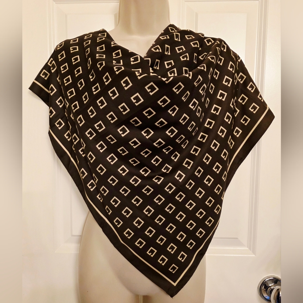 Geometric Brown and Cream Silk Scarf